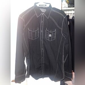 Roar Black Button Down Shirt Mens Medium